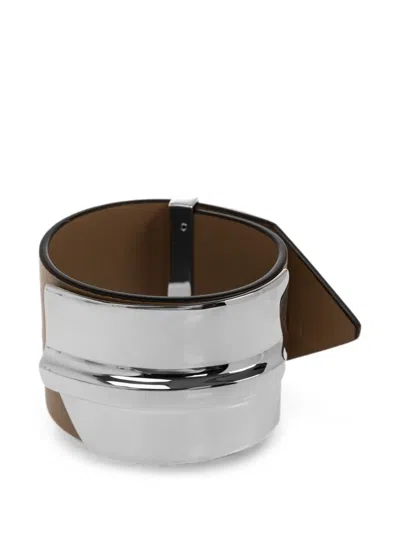Max Mara Leather Plaque Bracelet In Metallic