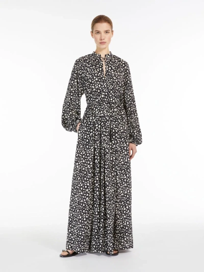 Max Mara Long Printed Silk Dress In Black White