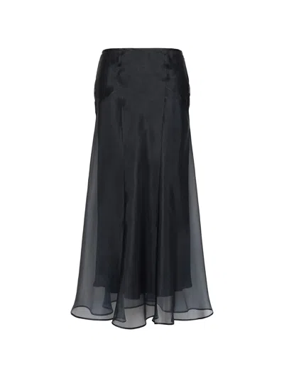 Max Mara Mid-rise Silk Skirt With Left-side Zip (lined) In Blu