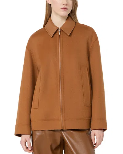 Max Mara Mstsfere Wool Blend Leather Trim Jacket In Brown