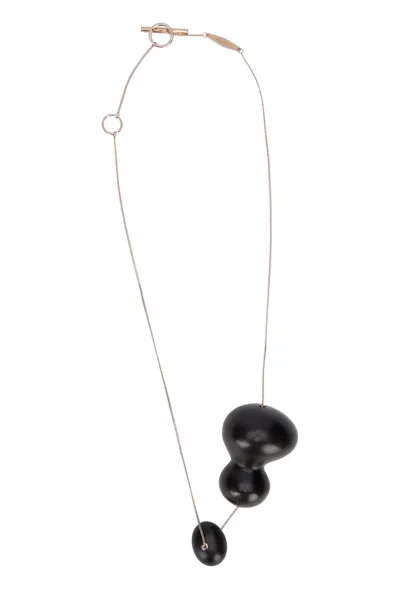Max Mara Necklace With Pendant In Metal And Ebony Wood In Black