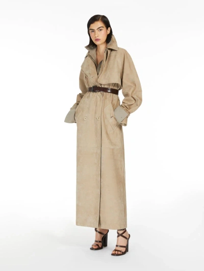 Max Mara Nubuck Oversized Trench Coat In Beige