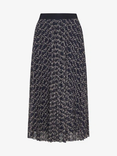 Max Mara Potente Print Pleated Skirt In Blue