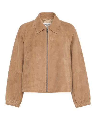 Max Mara Suede Bomber Jacket In Beige