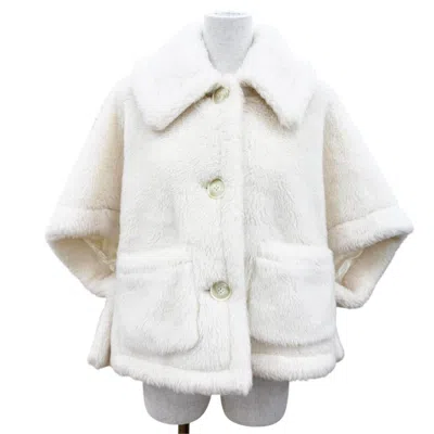 Pre-owned Max Mara Terzo Alpaca Virgin Wool Silk Poncho In White