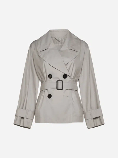 Max Mara The Cube Cotton-blend Double-breasted Short Trench Coat In Ecru