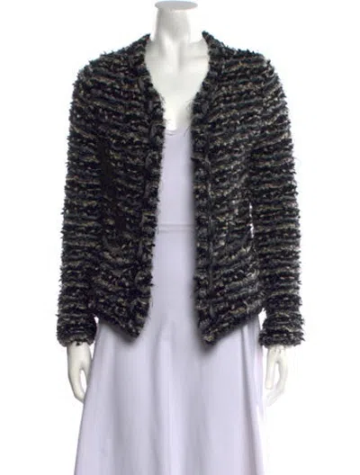 Pre-owned Max Mara Tweed Pattern Open Front Sweater In Black