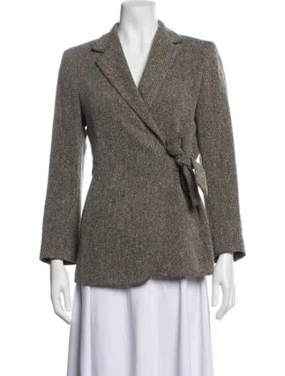 Pre-owned Max Mara Virgin Wool Tweed Pattern Blazer In Brown