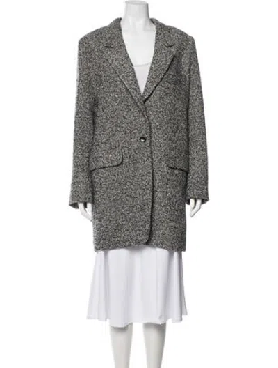 Pre-owned Max Mara Virgin Wool Tweed Pattern Coat In Grey