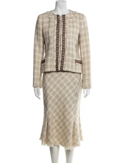 Pre-owned Max Mara Virgin Wool Tweed Pattern Skirt Suit In Neutrals