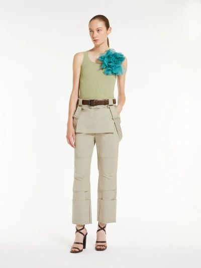 Max Mara Viscose Yarn Ribbed Top In Kaki