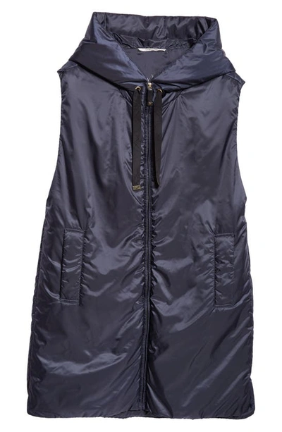 Max Mara Water Resistant Cameluxe Padded Hooded Long Vest In Midnight Blue