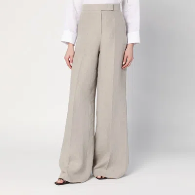 Max Mara Wide Beige Trousers In Linen Canvas