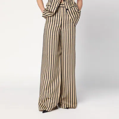 Max Mara Wide Sand-coloured Striped Trousers In Neutrals