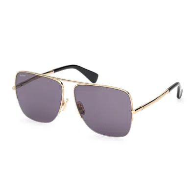 Max Mara -style Shiny Small Sunglasses With Smoke Lens In Purple