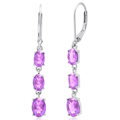 Max + Stone 925 Sterling Silver 3 Stone Gemstone Leverback Dangle Earrings In Green