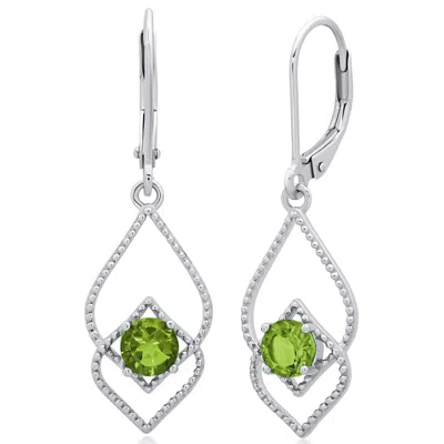 Max + Stone 925 Sterling Silver Round Gemstone Leverback Drop Hoop Earrings In Green