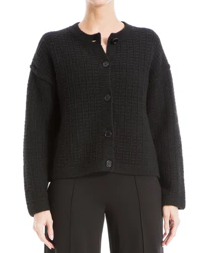 Max Studio Button Front Short Sweater In Black