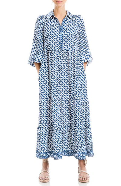 Max Studio Crepe Tiered Maxi Dress In Blue Diagonal Stripe Target