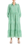 Max Studio Crepe Tiered Maxi Dress In Cream/ Green Cloves