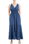 Max Studio Crossback Tiered Maxi Dress In Cobalt