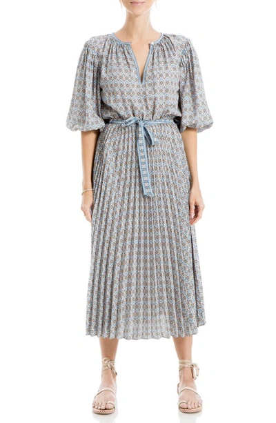 Max Studio Floral Pleated Crepe Midi Dress In Mint Cloverlap Geo