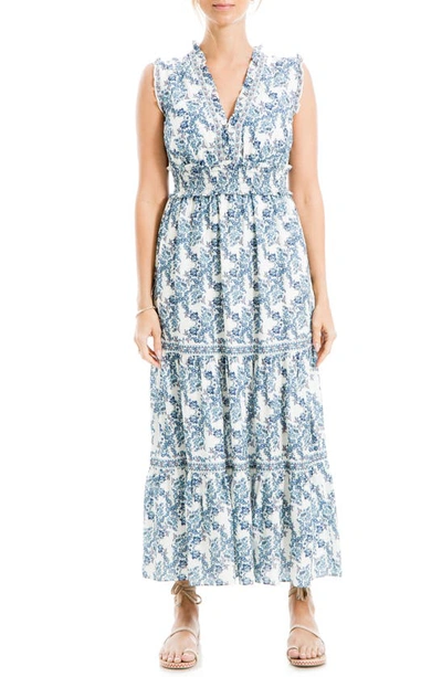 Max Studio Floral Sleeveless Tiered Maxi Dress In Blue