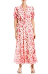 Max Studio Floral Tiered Midi Dress In Cream/ Red Floral Toile