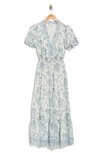 Max Studio Georgette Smocked Maxi Dress In Crm/ Blu Flrl Toile