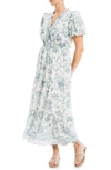 Max Studio Georgette Smocked Maxi Dress In Ivory/green Sml Floral Intrtwn