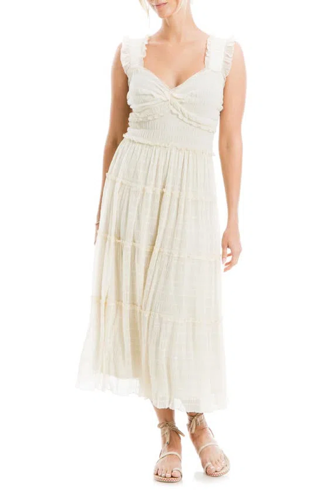 Max Studio Mesh Sleeveless Maxi Dress In White | ModeSens