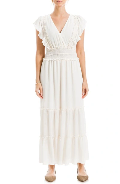 Max Studio Pebble Crepe Flutter Sleeve Maxi Dress In Ivory