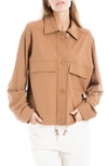 Max Studio Ponte Two-pocket Drawstring Jacket In Brown