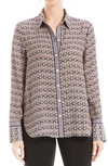 Max Studio Printed Long Sleeve Button-up Shirt In Black