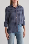 Max Studio Printed Long Sleeve Button-up Shirt In Blue Vintage Floral
