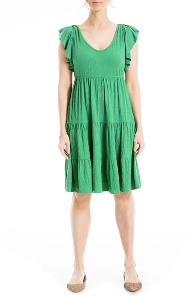 Max Studio Ruffle Cap Sleeve Tiered Jersey Babydoll Dress In Amazon Green