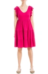 Max Studio Ruffle Cap Sleeve Tiered Jersey Babydoll Dress In Pink