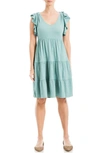 Max Studio Ruffle Cap Sleeve Tiered Jersey Babydoll Dress In Laguna