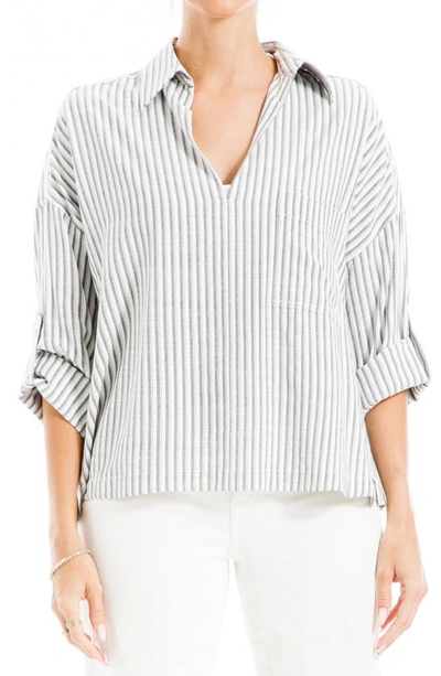 Max Studio Stripe Collared Top In Black