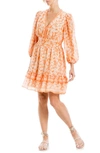 Max Studio Tiered Medallion Print Dress In Orange/ Ivy Flrl Rppls