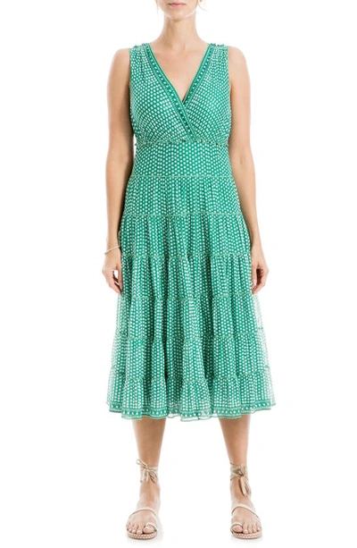 Max Studio V-neck Sleeveless Mesh Midi Dress In Green