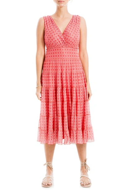 Max Studio V-neck Sleeveless Mesh Midi Dress In Pink