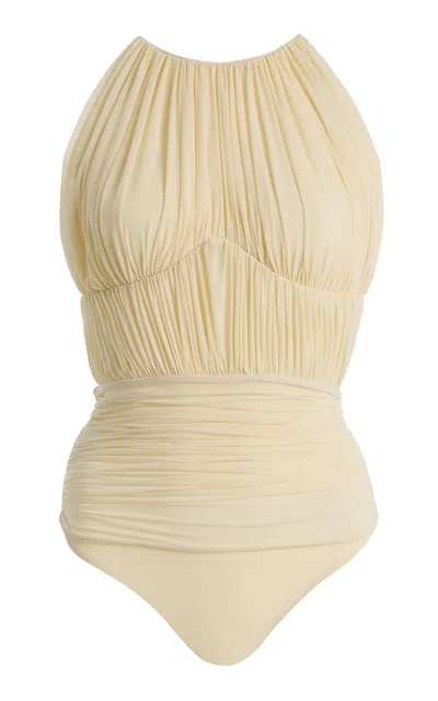 Maygel Coronel Arco Ruched Jersey Mini Skirt In Ivory