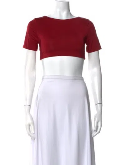 Pre-owned Maygel Coronel Bateau Neckline Short Sleeve Crop Top In Red