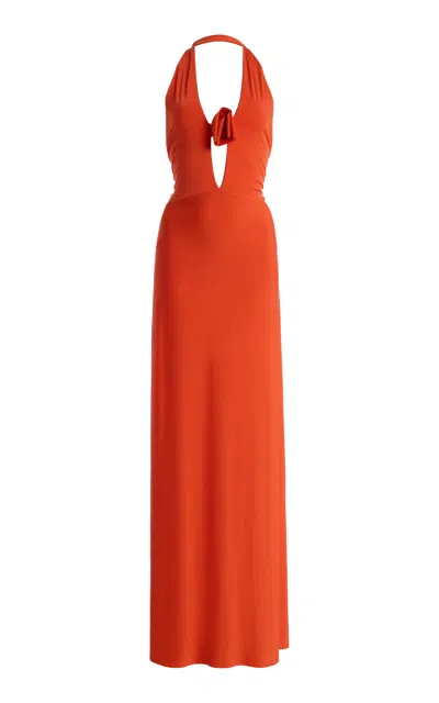 Maygel Coronel Lune Jersey Maxi Halter Dress In Orange