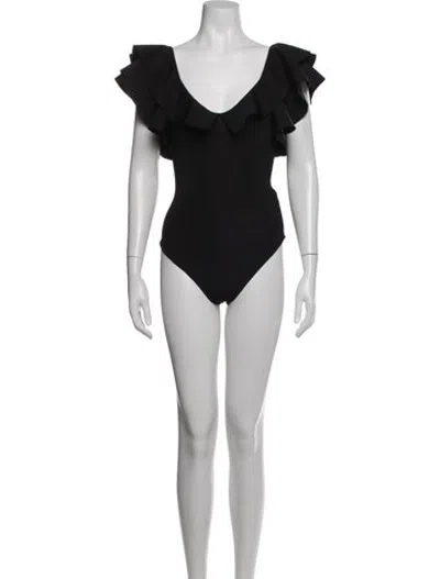 Pre-owned Maygel Coronel Ruffle Embellishment One-piece W/ Tags In Black