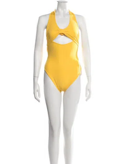 Pre-owned Maygel Coronel Ruffle Embellishment One-piece W/ Tags In Yellow