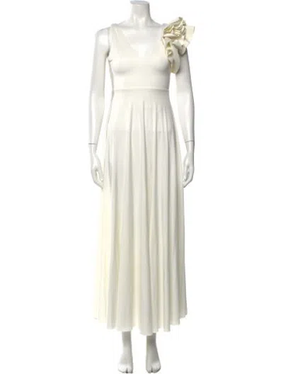 Pre-owned Maygel Coronel V-neck Long Dress In Neutrals
