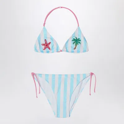 Mc2 Saint Barth Kids' Holly Bikini White/blue Striped In Multi