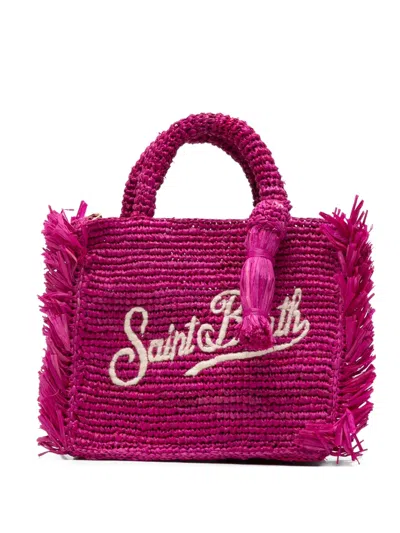 Mc2 Saint Barth Mini Vanity Fringed Logo-embroidered Tote Bag In Pink
